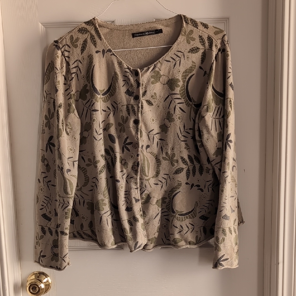 Gudrun Sjoden Beige and Green Patterned Cardigan
